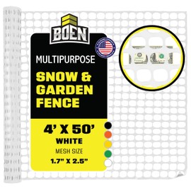 BOEN 4' x 50' White Temporary Fencing, Mesh Snow Fence, Plastic, Safety Garden Netting, Above Ground Barrier, for Deer, Kids, Swimming Pool, Silt, Lawn, Rabbits, Poultry, Dogs