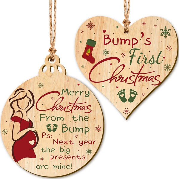 2 Pieces Bumps First Christmas Heart Decoration Wooden Christmas Tree