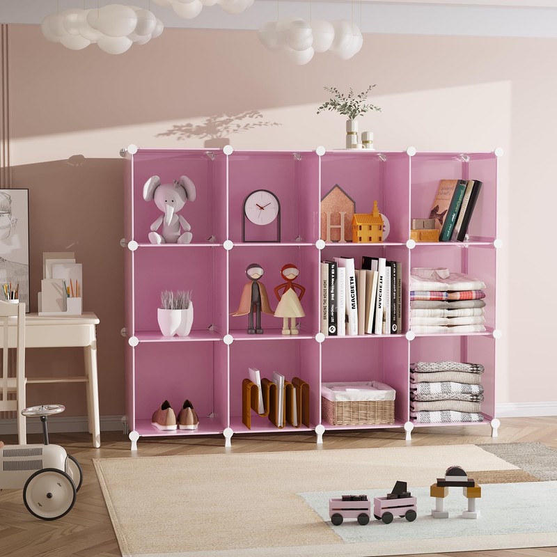 AWTATOS 12 Cube Storage Organizer, Closet Organizers Storage Shelves, Pink