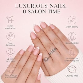 RPNZL Uñas Postizas - París | Punta Francesa, Uñas Almendradas Con Acabado Uv, Reutilizables | 16 Tamaños - 32 Uñas En Kit Con Pegamento Para Asin 'B0
