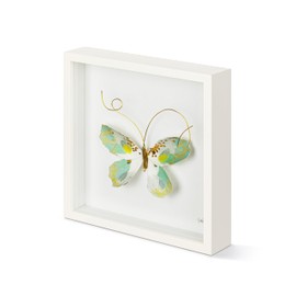 DEMDACO Wall or Tabletop Shadow Box, Everyday Home Décor, 10 Inch Wood and Glass, Green and White Butterfly