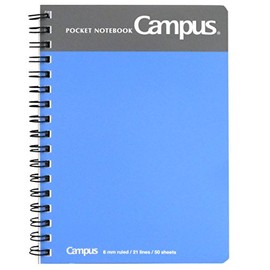 Kokuyo No-412NB Pocket Notebook, Twin Ring, B Rule, A6, 50 Sheets, Blue