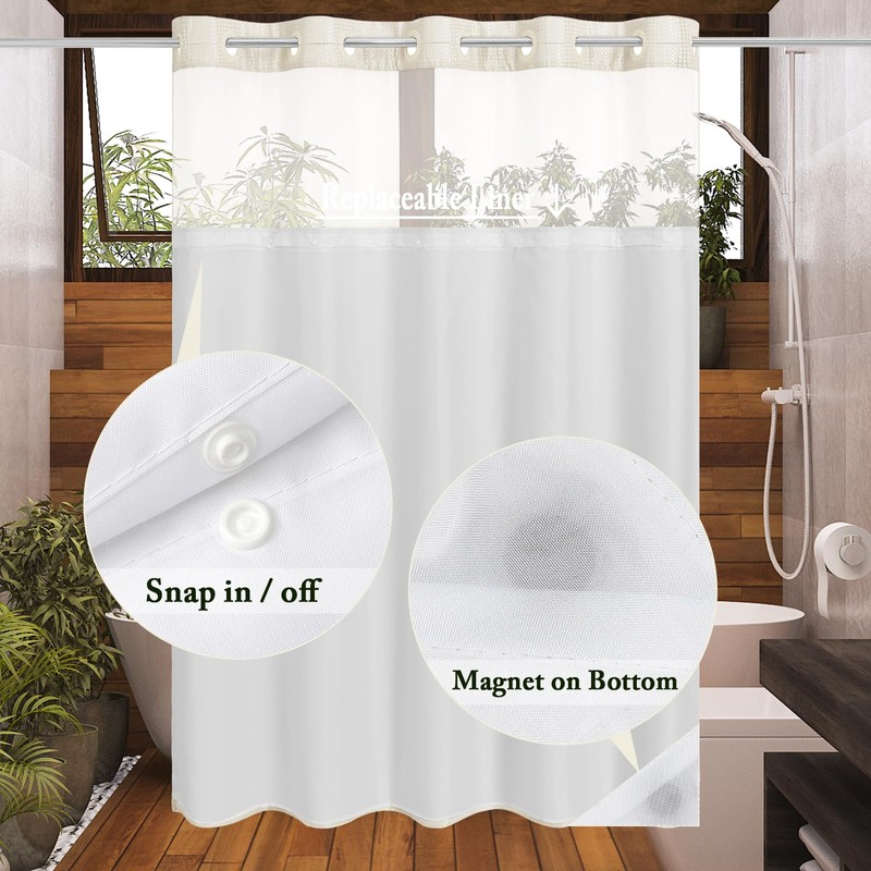 Gibelle Long Shower Curtain 72x80, Waffle Weave Bathroom Shower Curtain