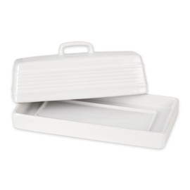 RSVP International Stoneware Butter Dish with Cover Countertop Décor for Kitchen & Tabletop, 7.75x3.75x3", White