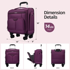 Underseater Carry-On Luggage Airline Approved with Spinner Wheels, 16 Inch Luggage with TSA Lock, Overnight Rolling Softside Suitcases for Women,Purple