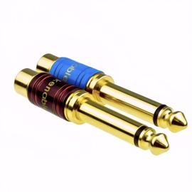 kenable PRO Metal 6.35mm Mono Jack Plug to RCA Phono Socket in Red and White [Pair] [RCA Phono to 6.35mm 1/4]