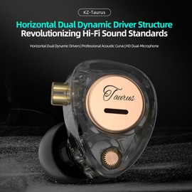 Yinyoo KZ Taurus Earphones Wired with mic IEM for Gaming 8mm Dual Dynamic Drivers In Ear Monitors Deep Bass Wired Earbuds with Detachable 2 Pin Cable