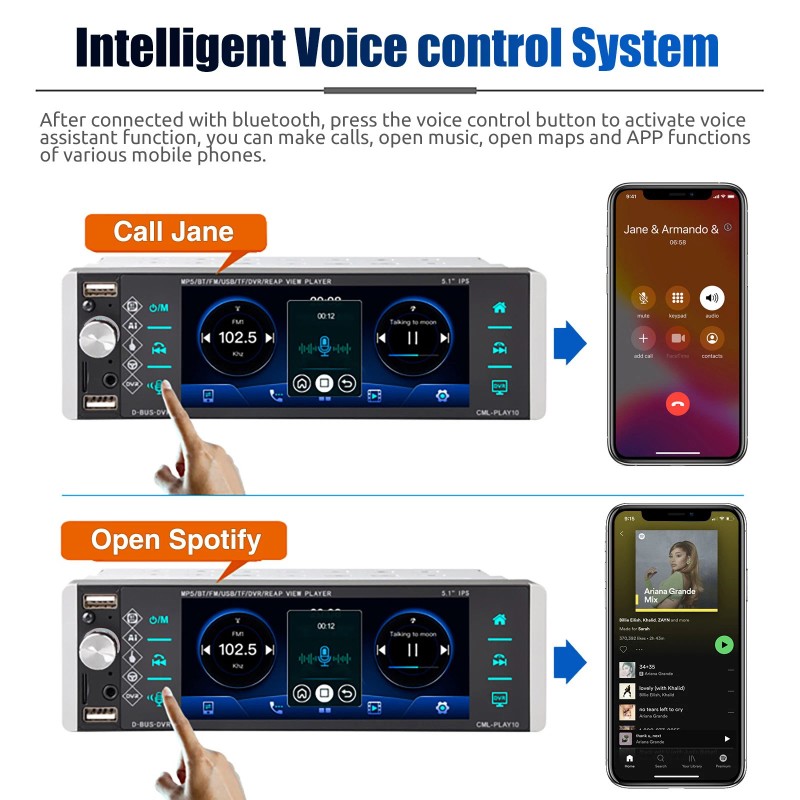 ESSGOO Single Din Car Stereo Wireless Apple CarPlay 5.1 Touchscreen