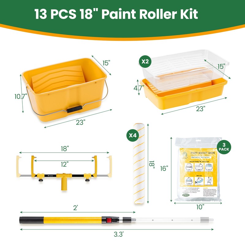 VOOMEY 13PC 18 Inch Paint Roller Kit,18"Paint Bucket and Paint