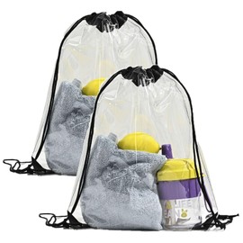 Funngy Transparent Bag, 2 Pieces Transparent Backpack Bag with Drawstring Waterproof Sports Bag for School Backpack Gym Travel Beach Swimming