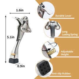 Kickdown Door Stopper, 6 Pack Heavy Duty 4 Inches Door Stoppers for Bottom of Door, One Touch Door Holder with Durable Lever, Anti-Slip Rubber, and Adjustable Height, Suitable for All Floor Types