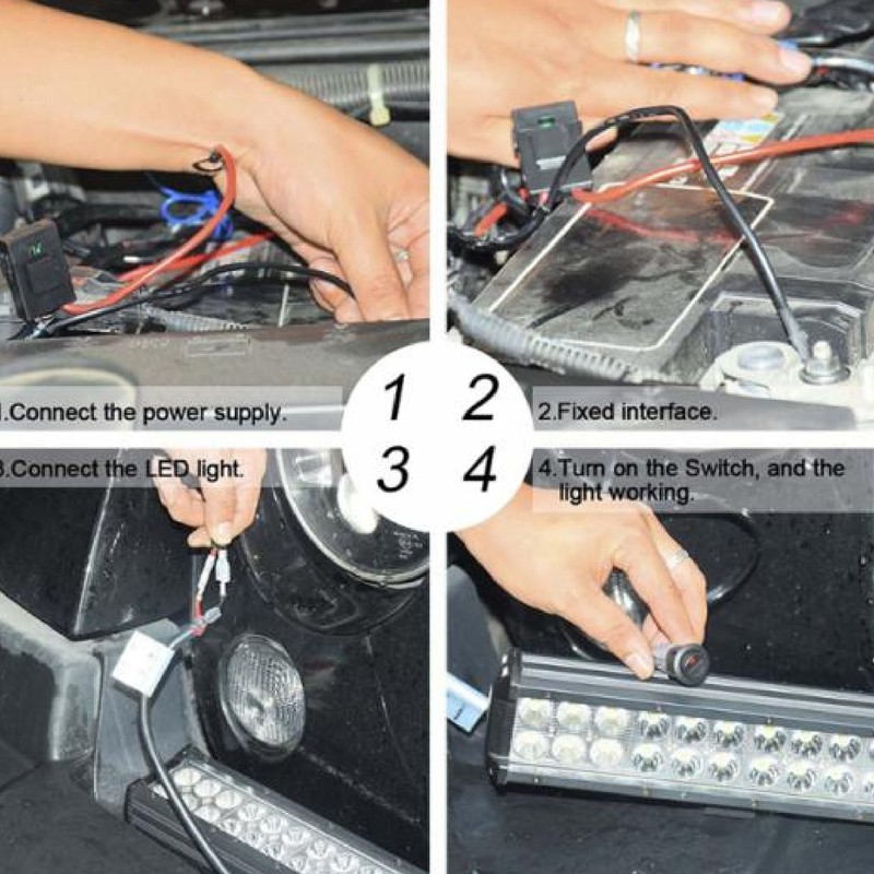 LED Light Bar Wiring Harness 16AWG Heavy Duty DC 12V