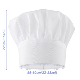 Cooking Chef's Hat, Adult Unisex Chef's Hat, Adjustable Chef's Hat, Chef Hats, Cotton Chef's Hats, Professional for Restaurant, Cooking, BBQ, Baking, White