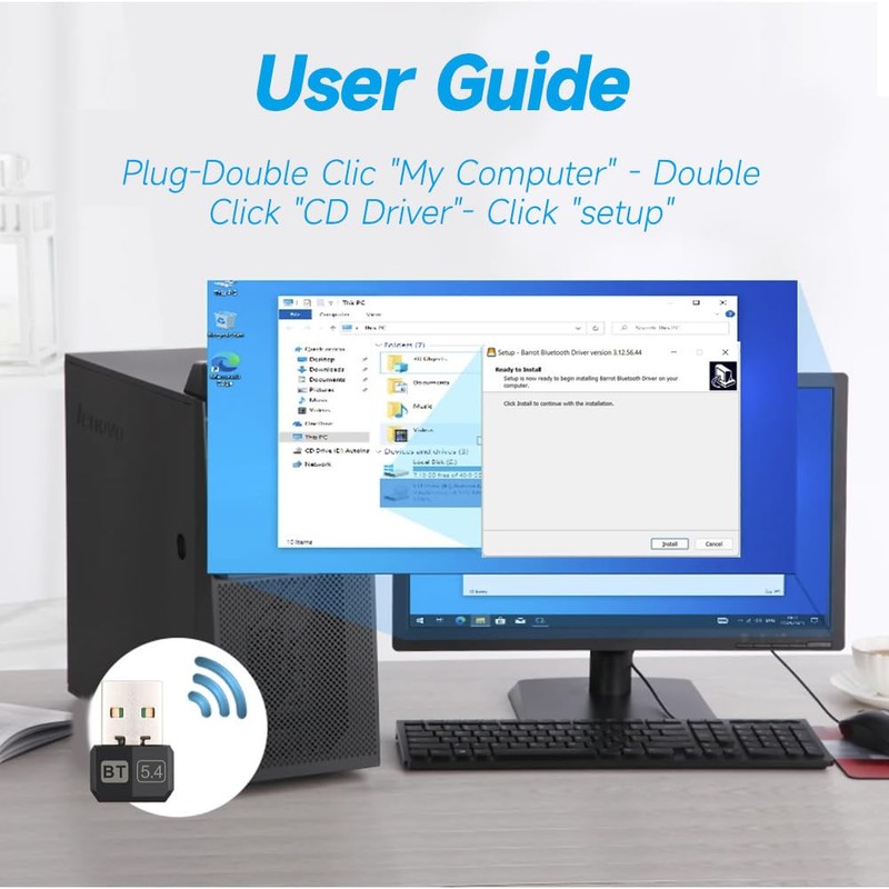 USB Bluetooth 5.4 Adapter Audio Dongle Adapter Mini USB Wireless