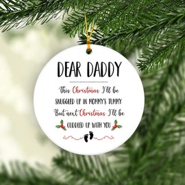 HYTURTLE Dear Daddy This Christmas Ill be Snuggled Up in Mommys Tummy Christmas Ceramic Ornament, Pregnancy Announcement, Daddy to Be Christmas Ornament, Fun New Dad to Be Keepsake, 3' Inch