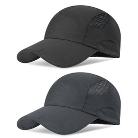 TAGVO Baseball Cap Men Women Pack of 2 Foldable Adjustable UV Protection Quick Drying Breathable Baseball Cap Lightweight Foldable Sports Running Cap for Travel Outdoor Tennis Golf Fishing Travel
