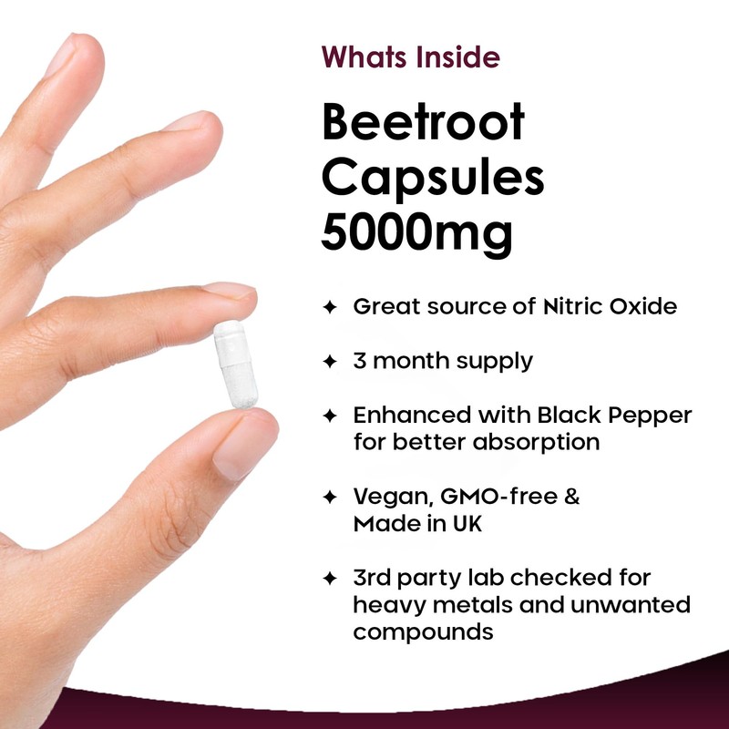 Beetroot Capsules - High Strength 5000mg Beetroot Supplement Enriched with