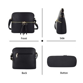 Crossbody Bag for Women Travel Shoulder Purse Double Tassel Zippers Lightweight Medium Women Black Purses and Handbags
