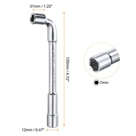 sourcing map L Shaped Angled Hex Socket Wrench 7mm High Carbon Steel Double Ended Metric 6 Point Tubular Socket Spanner for General Repairing, Pipeline, Bicycle Car Maintenance