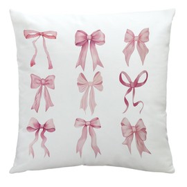 LMABBAQA Pink Coquette Throw Pillow Covers 18x18 Inch Set of 4 Girls Room Decorative Pillow Cover for Girls Pink Bow Preppy Cherry Decor for Home Bedroom Living Room Decor (18x18 Inch)