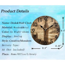 ZzWwR Sunset Big Ben London 10 Inch Round Wall Clock, Analog Quiet Non Ticking Desk Clock for Home Kitchen/Living Room/Bedroom/Bathroom/Office