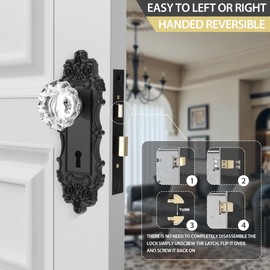 ToPToToo Mortise Lock Set for Interior Door, Antique Black Door Knobs with Lock and Skeleton Key, Vintage Door Handle Lock Replacement for Interior Doors, Matte Black Finish