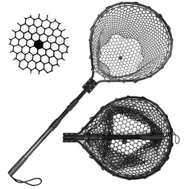 Blue Billow Rubber Fishing Net Large Folding Landing Net,Collapsible Aluminum Pole Handle with Deep Net for Fishing,Big Fishing Net for Freshwater and Saltwater,Fly Fsihing Net Extend to 67 inches