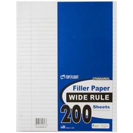Top Flight Filler Paper, 8.5 x 11 Inches, Wide Rule, 200 Sheets (12803) White