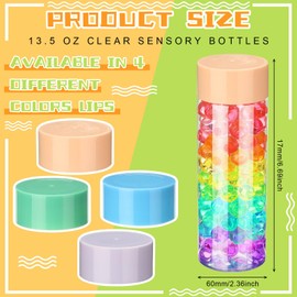 Hoolerry 16 Pcs Empty Plastic Sensory Bottles with Lids Reusable Clear Plastic Sensory Water Bottles for DIY Crafts Handmade Party Decoration(Orange, Green, Blue, Purple,13.5 oz)