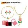 Collar Tulipán Con Cristal Dijes Pulsera Aretes Joyería Lujo
