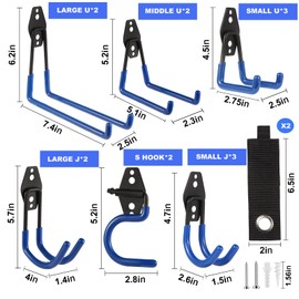 ZexHok Garage Hook Heavy Duty Wall Storage Hangers, 16 Pack Garage Storage Hooks Steel Tool Organizer Blue for Ladders, Ropes, Garden Tools