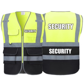 BeautyWill Security Vest for Security Guard 6 Pockets High Visibility Reflective Safety Vest for Men Women, Durable Hi Vis Vest with Reinforced Sewing, Meets ANSI/ISEA