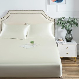 Damier Satin Fitted Sheet Premium Quality 90 x 200 cm White Silk Glossy Fitted Sheet for Mattresses up to 25 cm