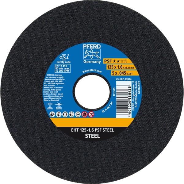 Pferd EHT1251,6A46PPSF 7680650125 A46PPS Flat Cut-Off Wheel, Multi-Colour, 125 x
