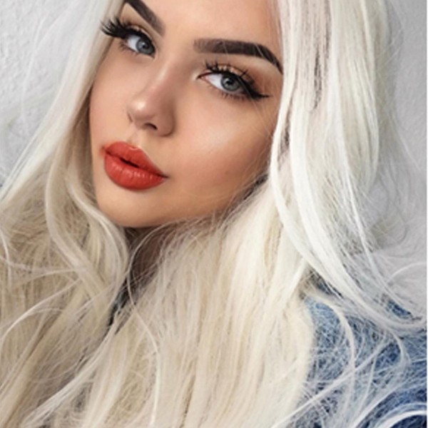 Platinum Blonde Wigs for Ladies Best Long Wavy Realistic Wigs Synthetic Fiber Heat Resistant Hair Wigs Full Machine Made 24 Inch