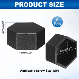 sourcing map 6Pcs Hex Nut Cover, M10x17x10mm Plastic Nut Protection Cap Hex Screws Bolt Covers for Indoor Outdoor Furniture Automotive Bolts Decoration, Black