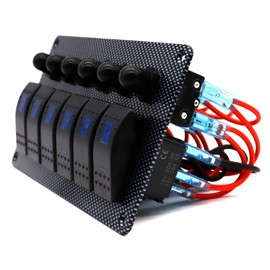 MOTONG Waterproof 12V/24V 6 Gang ON-Off Toggle Rocker Switch Panel Mount with Circuit Breaker Overload Protection Button for Marine Boat RV Truck Car
