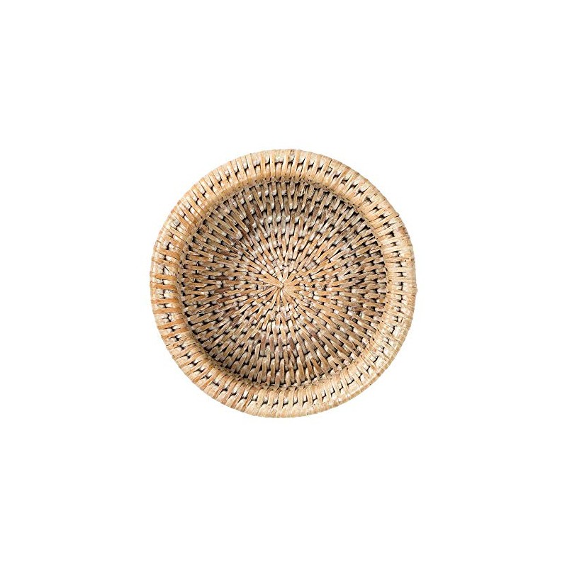 Caspari Rattan Wine Bottle Coaster in White Natural