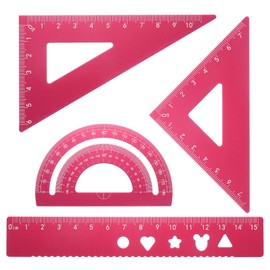 HARFINGTON 4pcs Triangular Ruler Set 15mm Aluminum Ruler Geometric Protractor Triangle Ruler Engineering Scale Drafting Ruler Kit for Office Home, Red