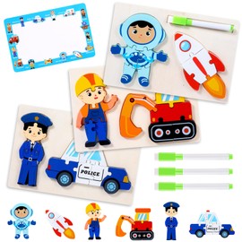 Wooden Puzzle Children, 3 Pieces Montessori Toy Puzzle, 3D Wooden Montessori Puzzle for Baby, Wooden Puzzle Toddler Educational Toy, Wooden Toy Gift for Boys Girls from 2 3 4 5 Years