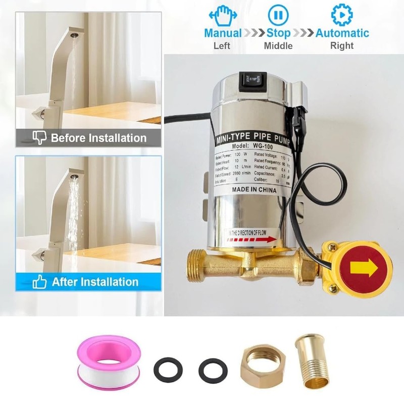 INREPRO 100W 110V Water Pressure Booster Pump 15 PSI Household