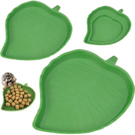 2 Pieces Leaf Reptile Food Water Bowl Plate Dish, 12cm/ 15.4cm Tortoise Accessories, Tortoise Water Bowls, Leaf Shape Plastic Reptile Feeder, for Lizards, Hamsters, Snakes or Small Reptiles (Green)