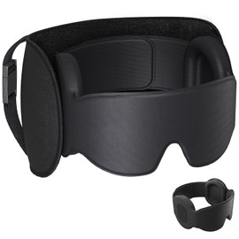 SARISUN Travel Pillow for Airplanes, Upgraded Airplane Pillow with 3D Eye Mask and Ear Cover for Long Flight, 360° Support Sleep Head Hold, Flight Essentials Plane Headrest, Stop Bobblehead, Black