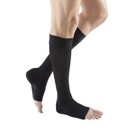 mediven Plus for Men & Women, 30-40 mmHg – Open Toe, Knee High Compression Socks with Silicone Top Band, Extra Wide VII-Petite, Black