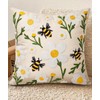 Kokaaee Embroidered Throw Pillow Covers 18x18 Inch - Summer Boho Decorative Pillow Cover with Zipper for Living Room Couch Sofa Bed Aesthetic Design Flower Bee Linen Cushion Pillowcase