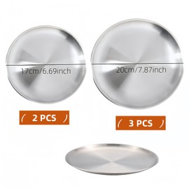 HJYDGJ Pack of 5 Stainless Steel Round Tableware, Stainless Steel Round Tableware, Stainless Steel Camping Plates, Camping Plates, Stainless Steel Plates, Barbecue Dish, Diameter 20 cm × 3 / 17 cm × 2