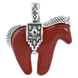 American West Jewelry Sterling Silver Women's Pendant Enhancer Red Jasper Gemstone Horse Design