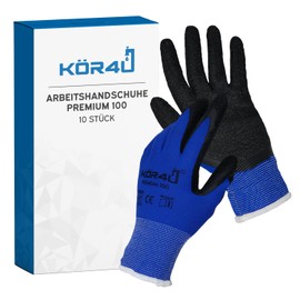 kör4u® 10 Pairs Of Breathable Work Gloves, Universal Protective Gloves with Coating, Suitable for Every Use, for Car, Gardening, Construction Work (L, Premium 100)