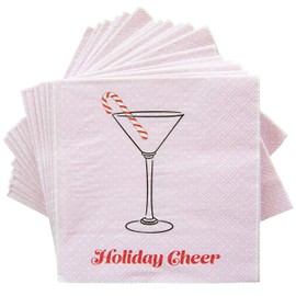 C.R. Gibson TW4-23698 Holiday Cheer Disposable Paper Cocktail Napkins for Christmas Parties, Pink and Red, 5" x 5", 20pcs