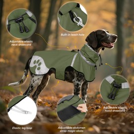 Dog Raincoat for Large Dogs, Adjustable Rain Jacket for Dogs, Waterproof Slicker Jacket for Adventures, Walking, Hunting（XL,Dark Green）